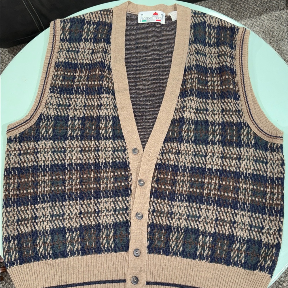 Men's Beige and Blue Plaid Vest
